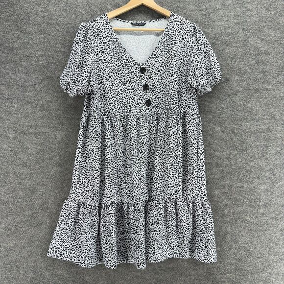 SheIn Dresses & Skirts - SheIn Mini Dress Women L Large White Animal Print Short V-Neck Short Sleeve